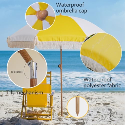 Parasol de plage 200cm inclinable et imperméable avec franges bohèmes - 5