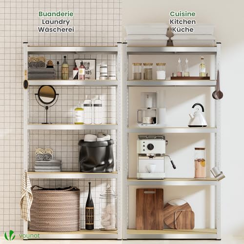 VOUNOT® Schwerlastregal 2er Set mit Haken, Regal Lagerregal Kellerregal Steckregal Werkstattregal, 180x90x40cm, 5 verstellbare Böden, 875kg belastbar