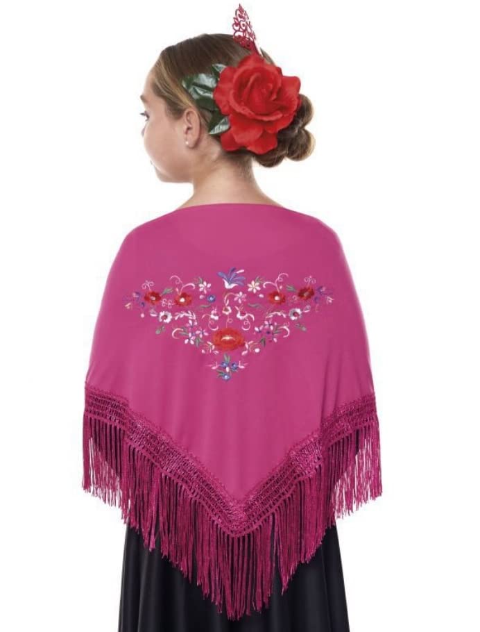 Mantón de Manila bordado de flor colores liso para...