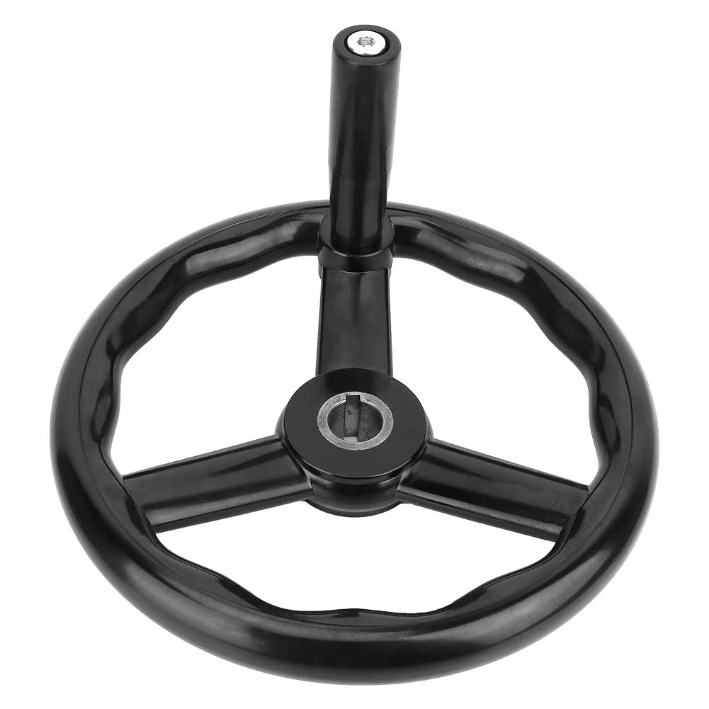 Volante de torno 250 * 25 mm Negro antideslizante Baquelita Volante de torno de 3 radios con mango para máquina herramienta