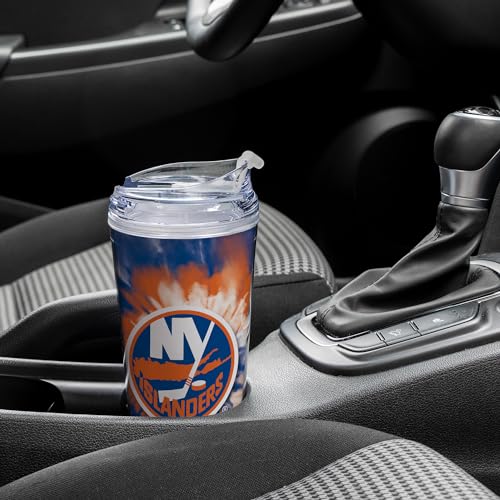 Image of Rico Industries NHL Hockey Team Color Tie Dye 24oz Metallic Acrylic Tumbler with Hinged Lid, Officially Licensed Double Wall Tumbler with Straw