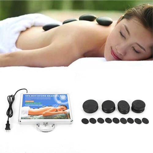 Miniatura 2 de Kit de masaje de piedras calientes, 16 piezas portátiles de basalto, juego de piedras calientes de basalto, calentador de piedras de masaje con caja