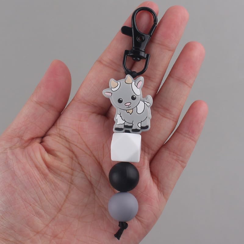 COLORFUL BLING Animal Keychains for Backpack Accessories,Silicon Bead Unisex Key Chains for Car Keys-goat-gray