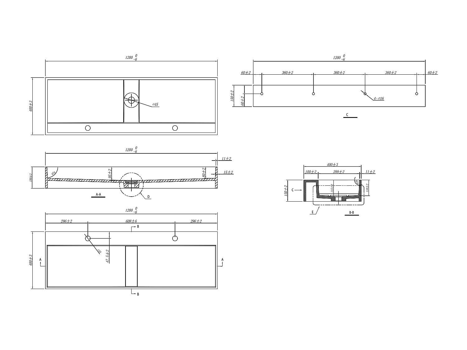 Vente-unique - Lavabo suspendido Yamdrok - L 120cm x A 40cm x H 15cm - superficie sólida - blanco