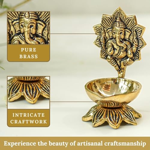 Image of BEHOMA 100% Pure Brass Spiritual Gift Set of Ganesh Diya for Pooja & Kalpavriksh Tree of Life Showpiece for homr decor | Vastu Fengshui Decor Items for Good Luck | House Warming & Wedding Gift