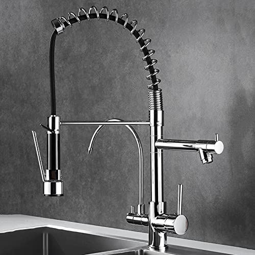 Robinet de cuisine à 3 voies en laiton mitigeur noir et chromé rotatif pour eau potable