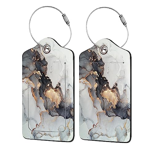 EOBKLAX 2 Pack Luggage Tag for Suitcase,Luxury Abstract Fluid Art PU Leather Suitcase Tags Identifiers with Privacy Name Address Labels and Durable Steel Loop for Women Men Travel