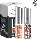 USB Rechargeable Electric Salt and Pepper Grinder Set, Gravity Salt and Pepper Grinder with Adjustable Coarseness, Automatic Salt Grinder and Pepper Grinder Refillable, 170ML High Capacity by Corkie