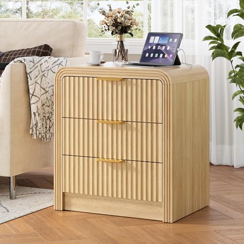 Decofy Fluted 3-Drawer Nightstand