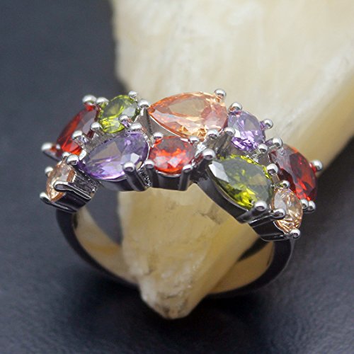 Silver Angel Multicolor Ring Cubic Zirconia Mother's Day Jewelry for Mom Her Band Ring for Women 6 7 8 9 104