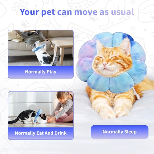 Image of Flower Cat Cone, Cat Cone Collar Dog Cone Soft Recovery E-Collar Dog Elizabethan Collar for Dogs and Cats to Stop Licking (Purple Blue, L)