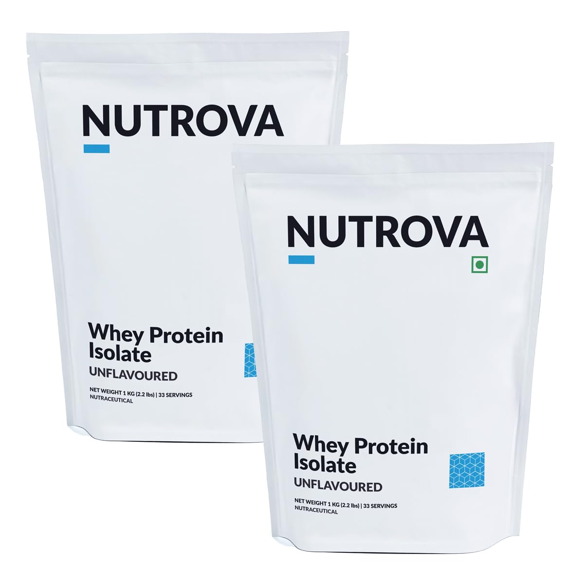 Nutrova Whey Protein Isolate Unflavoured 1Kg (Pack of 2) with 25g Protein Every 30g Scoop & 5.5g BCAAs |Protein Powder for Men & Women with no Artificial Sweeteners or Added Sugars |Easy to Digest.