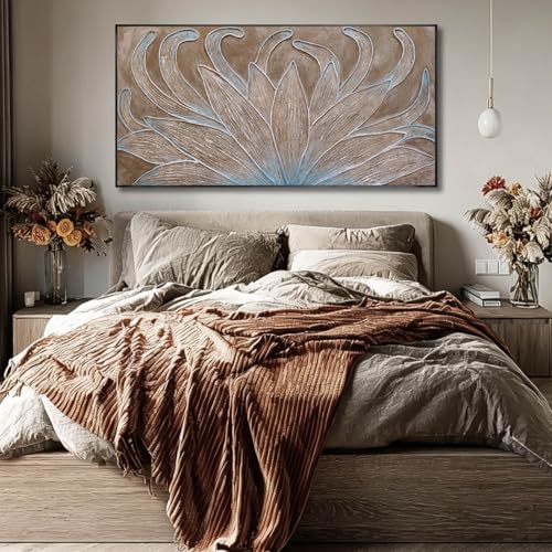 Image of Framed Abstract Neutral Floral Wall Art for Living Room, Minimalist Brown Flower Painting Print Canvas Artwork for Walls, Nature Plant Modern Wall Decor for Bedroom Home Office 24x48 In