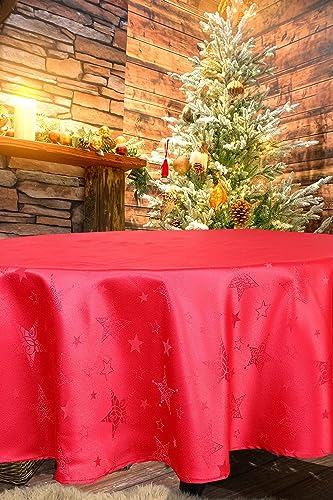 KAMACA Mantel con efecto Lotus Magic Stars con diseño de estrellas, con protección antimanchas, simplemente gotea líquidos (mantel redondo de 160 cm, rojo)