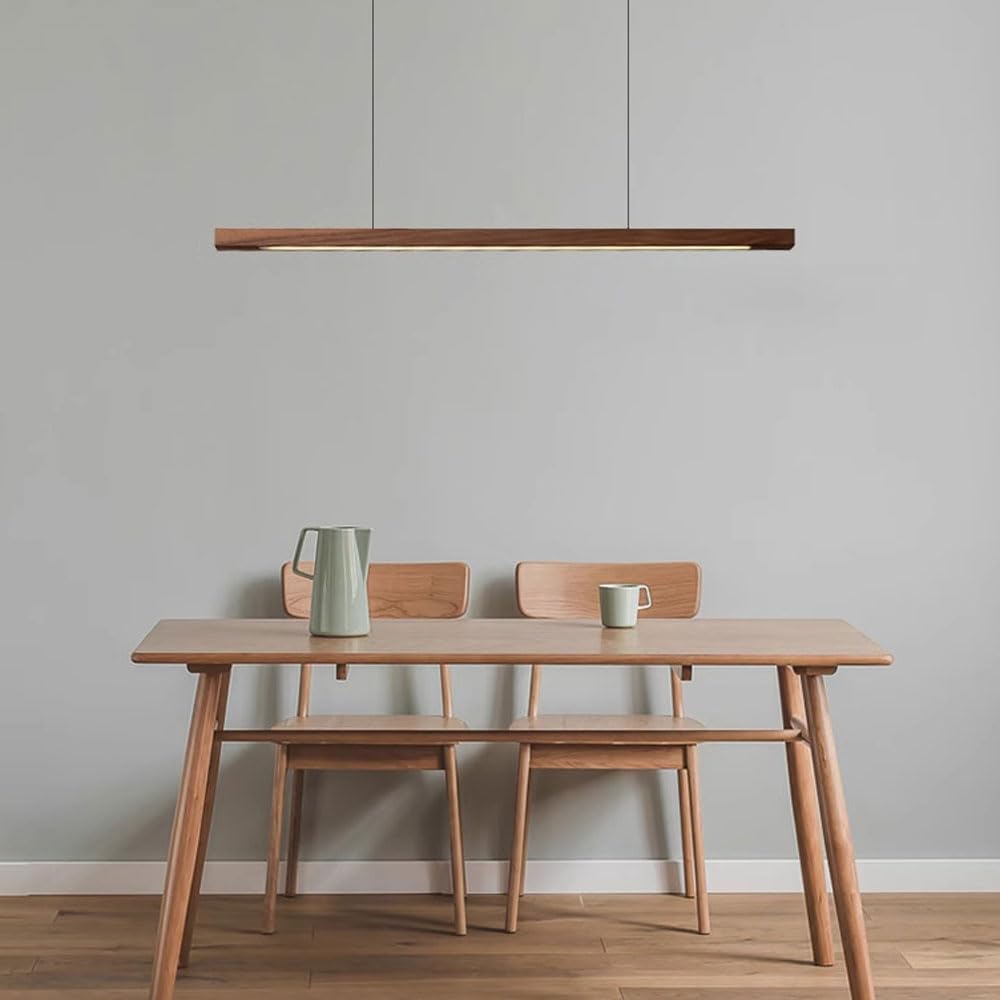 59" Lampada a Sospensione lineare in Legno Nordico, lampadario da soffitto, 24W LED, Striscia Lunga da Appendere, luci da Tavolo da Pranzo, Illuminazione per Isola Cucina Ufficio