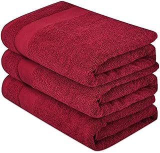 ATEN Homeware Supreme Egyptian Pure Cotton Bath Towel Set, 3 Large Bath Towels, 500 GSM (Cranberry)