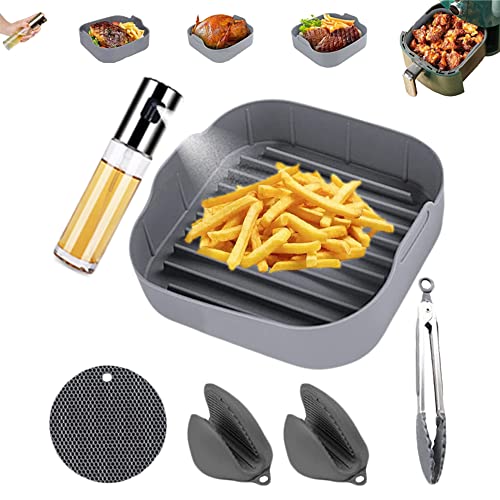 SEVENSTARS Molde para Freidora Aire de 20 cm. Pack de Utensilios para Freidora de Aire. Bandeja o Cesta de Freidora de Aire Compatible con Todas Las Marcas 4.7-6L. (Pack Gris)