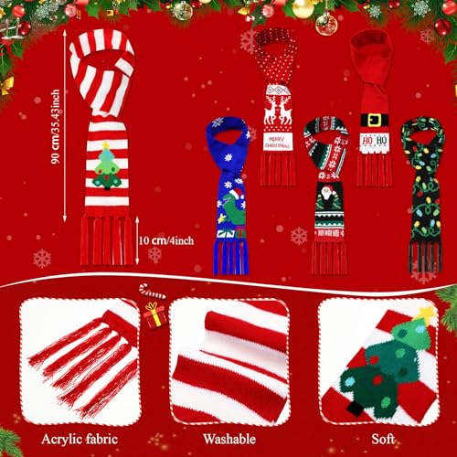 Liitrsh 6 Pcs Unisex Christmas Scarf with Tassels, Soft Knitted Holiday Scarf for Women Wraps Gift, 6 Styles (Classic) Multicolor2