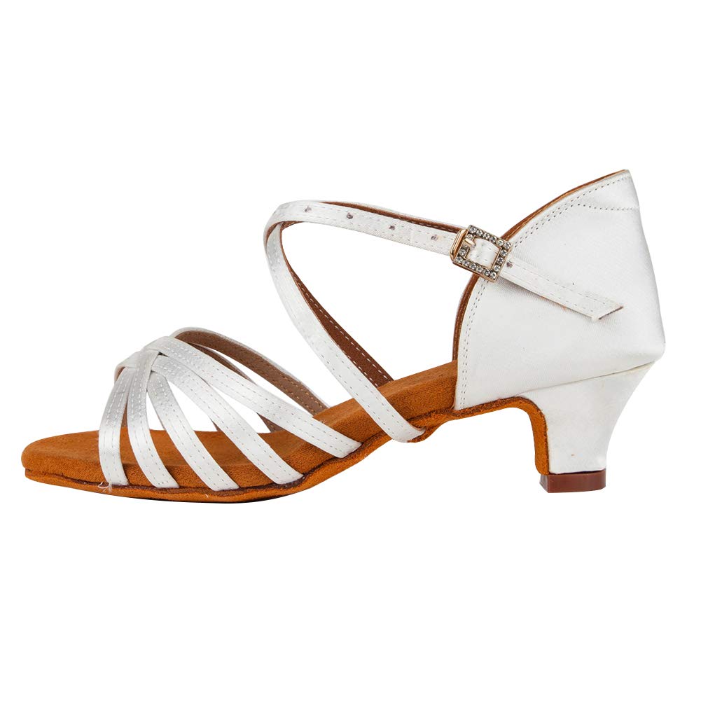 SWDZM Girls Latin Dance Shoes Satin Suede Sole Ballroom Salsa Tango Professional Performance Practice Dance Shoes