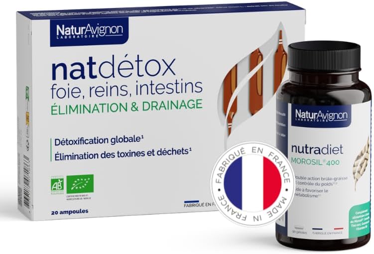 NaturAvignon Detox & Slimming Set | Detox Liver Kidney Intestines + Morosil 400 | Drainage, Digestion, Metabolism, Weight Management | Black Radish, Birch, Organic Lemon, Green Tea, Guarana | Made in