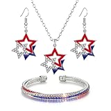 Dreuyet 4th of July American Flag Jewelry Set for Women Patriotic Red White Blue Star Heart Necklace Earrings Bracelet Independence Day Memorial Day Party Accessories (Red White Blue Stars)