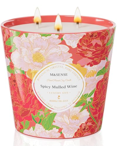 M&SENSE Spicy Mulled Wine Scented Candle, 28.2oz 3 Wick Natural