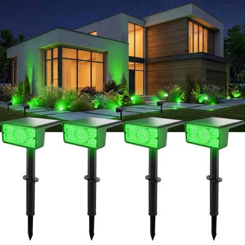 T-SUN Green Solar Spot Lights Outdoor 4 Pack 49 LED 2 Lighting Modes IP65 Waterproof Landscape Spotlights 2 in 1 Auto On/Off Solar Lights for Yard Garden Driveway Pathway