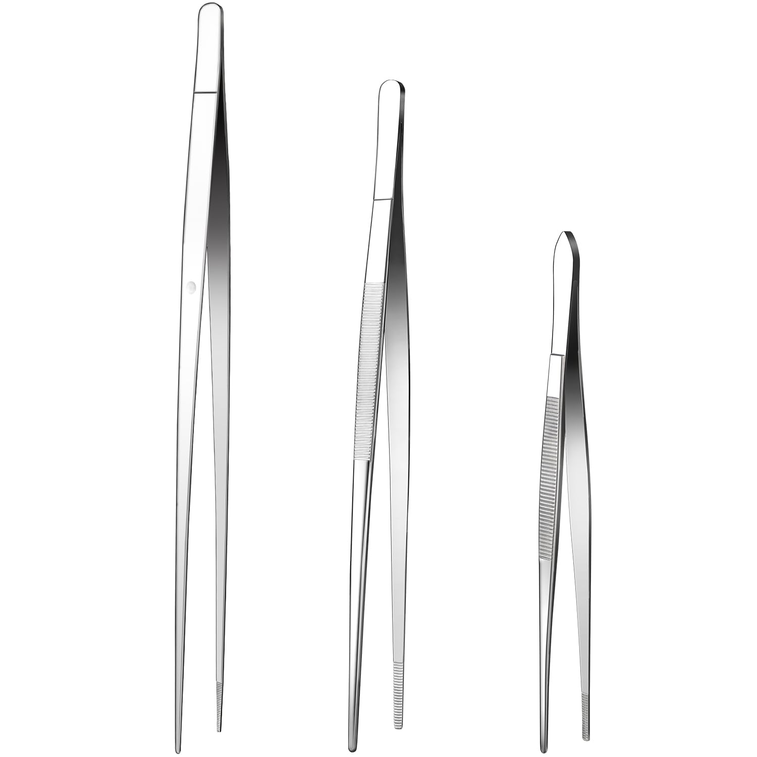 Fine Tweezer Tongs, 3pcs Cooking Tweezers, 9", 12'' and 14" Stainless Steel Food Tweezers, Professional Kitchen Long Tweezer with Straight Tips(3pcs, 9", 12'' and 14")