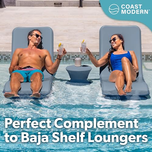 Image of Coast Modern Outdoor Side Table - Lounger Table for Inside Pool or on Patio - All-Weather Furniture for Sun Shelf Up to 15 inch - Stone Blue