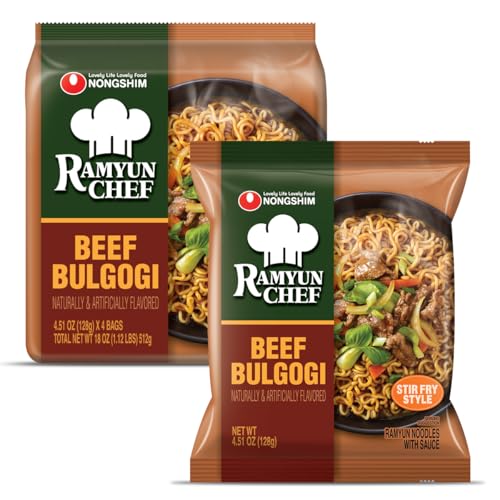 Nongshim Ramyun Chef, Stir Fry Style Instant Ramyun Noodles with Sauce Mix, Beef Bulgogi, 4.51 Oz (Pack of 4)