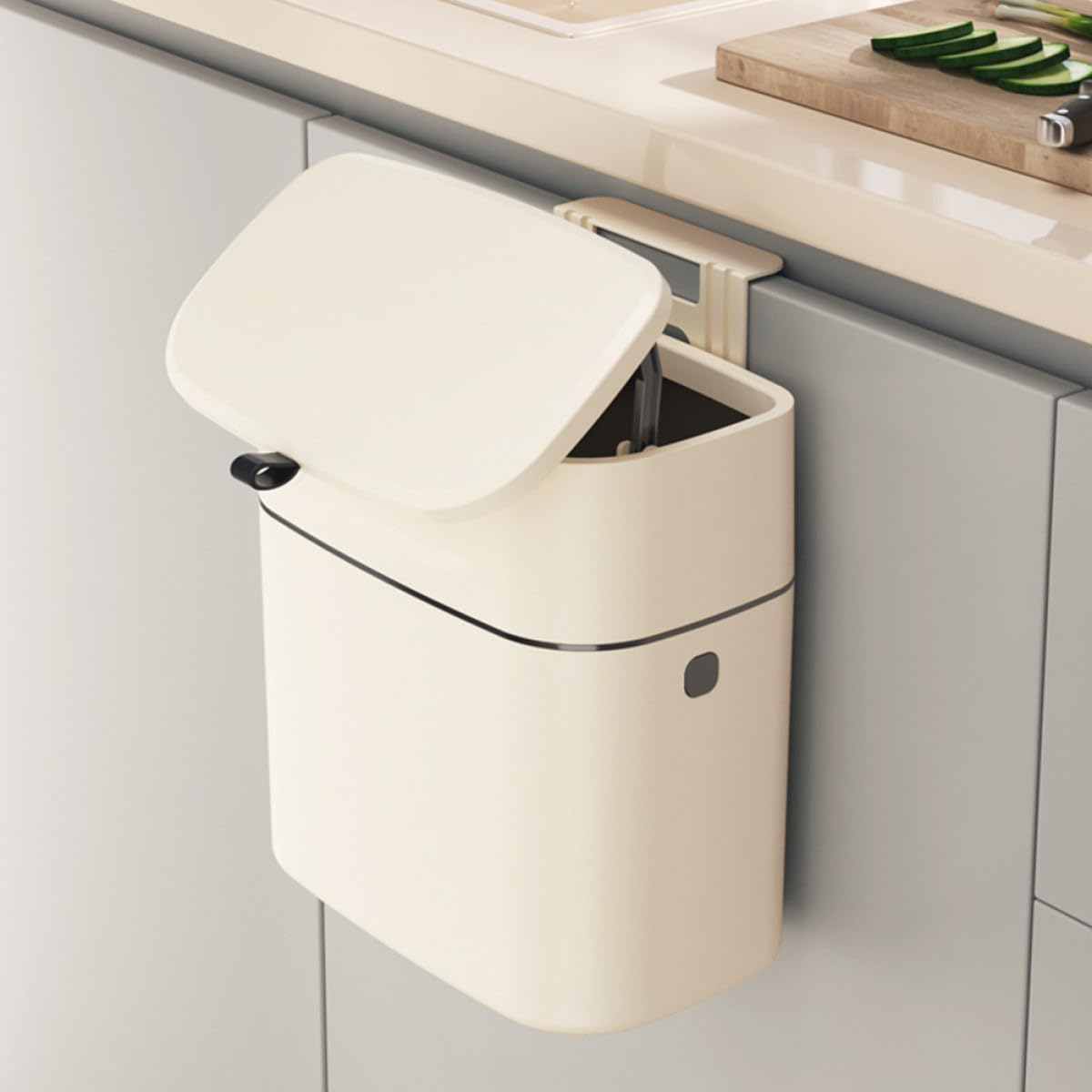 12l Küchenmülleimer Beige mit Punch Free Installation und Deckel Wandhängender Abfallbehälter aus Pp und Silikon für Küche und Bad