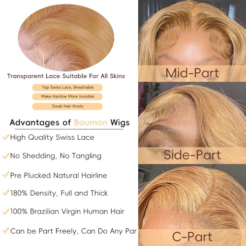 Boumon Honey Blonde Wig Human Hair 180% Density Honey Blonde HD Lace Front Wig Human Hair Pre Plucked Lace Front Wigs Human Hair Colored 27# Lace Frontal Wig 30 Inch Human Hair Wig — view 4