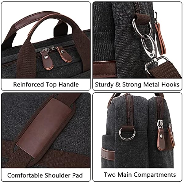 RAVUO Messenger Bag voor Mannen, Waterbestendig 17.3 inch Laptop Zakelijke Aktetas Canvas Schouder Satchel voor Werk Zakelijk