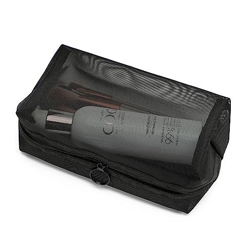 Portable Mesh Makeup Bag with Zipper Small Travel Toiletry Bag Lightweight Cosmetic Pouch (Black Square)2