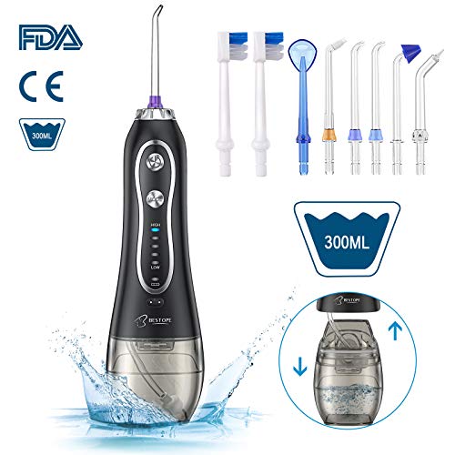 BESTOPE Water Oral Flosser 300ML 5 Modes & 8 Jet Tips - IPX7 Waterproof Cordless Dental Oral Irrigator Portable and Rechargeable Flossing for Braces & Bridges Care, Home and Travel - Thumbnail 6