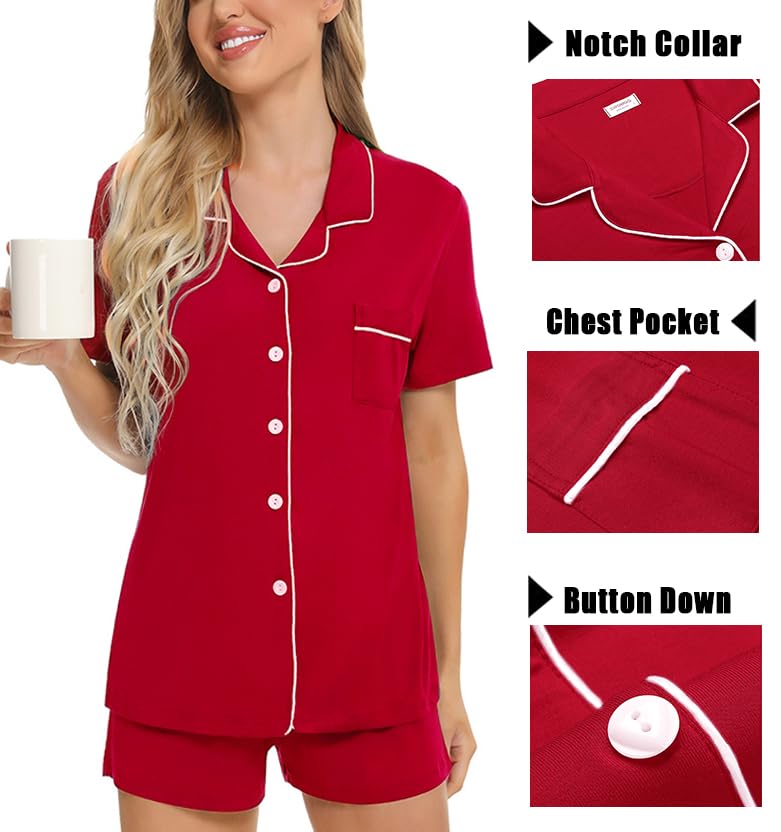 Image of SWOMOG Womens 3pcs Button Down Pajamas Set Short Sleeve Sleepwear Bride Pj Lounge Set with Long Pants