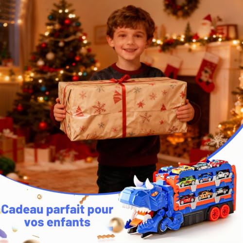 Dcceeo Camion Dinosaure Jouet, Camion Transporteur Voiture Enfant avec 12 Petite Voiture et 160cm de Pistes Pliables Camion de Transport Dinosaure Cadeaux Jouets pour Garçons de 2, 3, 4, 5, 6 Ans – vue 7