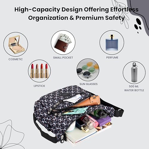 Image of Women's Crossbody Sling Bag | Multi Pocket Water Resistant Handbag for Ladies | Shoulder Purse with Spacious Interior & Adjustable Strap, Perfect for Travel, Shopping | 10 Pocket Organier