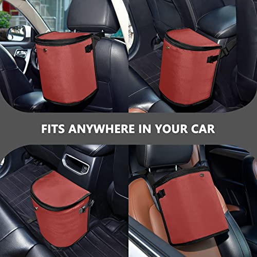 Image of Wudan Small Car Trash Can Brown Accessories for Garbage Storage Organizer with Lid Waterproof Portable Auto and Truck Interior Seat Bin