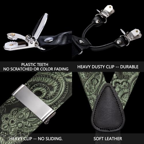 Image of Barry.Wang Men Suspender Set with Necktie Elastic Y Type Heavy Duty 6 Clips Braces Tie Handkerchief Cufflink Pin 6PCS