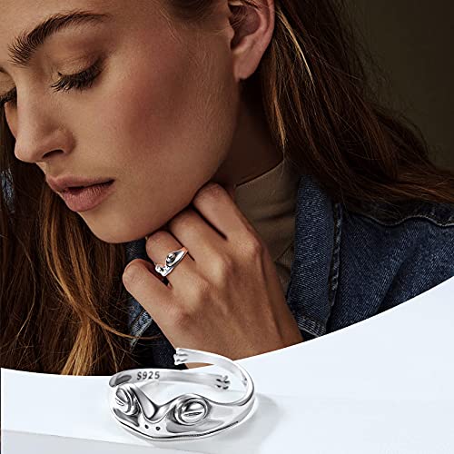 Silvercute Frog Open Ring 925 Sterling Silver Adjustable Cute Animal Stacking Finger Ring For Women Men #TOP1