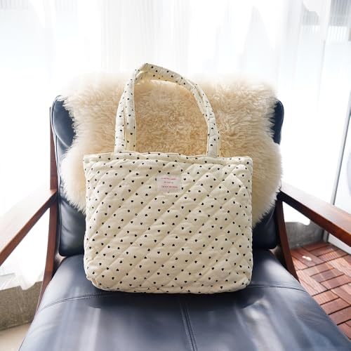 Image of Floral Quilted Cotton Shoulder Bag for Women Daily Use Medium Size Handbag Large Capacity Thickened Design Tote