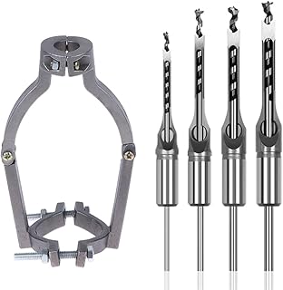 Square Hole Drill Bit Adapter with 4pcs Square Hole Drill Bit- Mortising Attachment for Drill Press, Mortise Machine, Power Tool Accessory for Drill Machines,Quickly Install or Disassemble