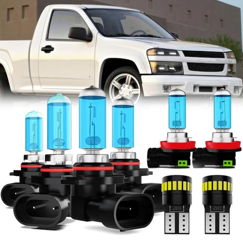 Image of Headlight Bulbs License Plate Lights Fit For Chevrolet Colorado 2007-2008, 9005 High Beam + 9006 Low Beam + H11 Fog Lights Halogen Light Bulb + License Plate Lights, Pack of 8