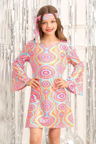 Girls' 70s Disco Diva Sequined Dress with Headband