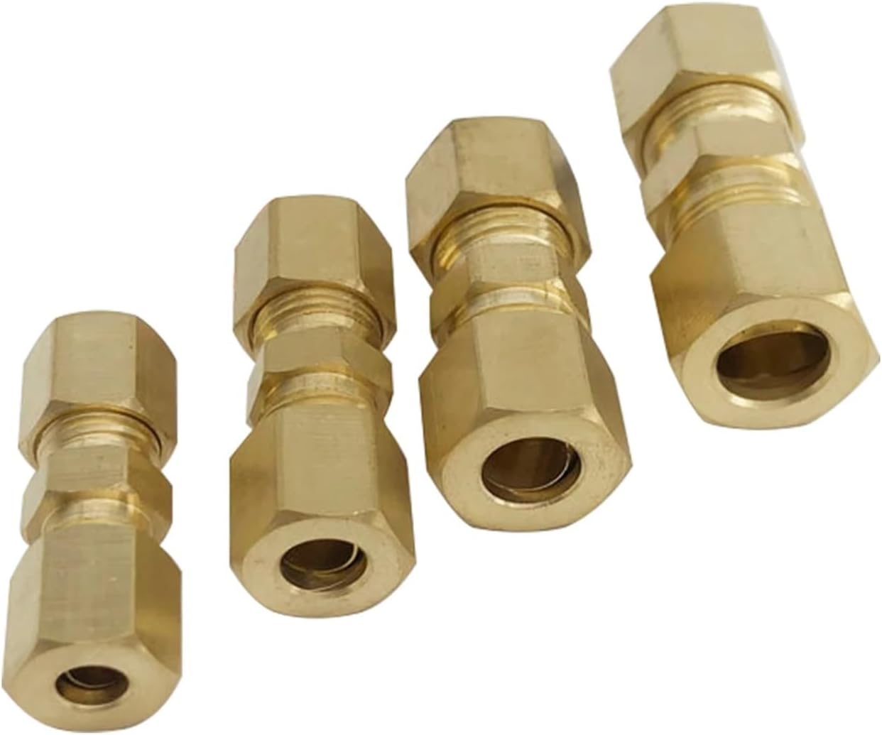 Compression Fittings 5pcs 1/8" 3/16" 1/4" 5/16" 3/8" 1/2"Inch Tube Compression Union Brass Pipe Fitting Connector Oil Water Fuel(1l4 Inch 6.35mm)
