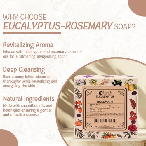 Image of Naturalis Eucalyptus Soap - Handmade Cold-Pressed Soap with Organic Rosemary Oil - Organic Soap for Deep Cleansing, Hydration, Skin Soothing, and Radiant Glow, 100g