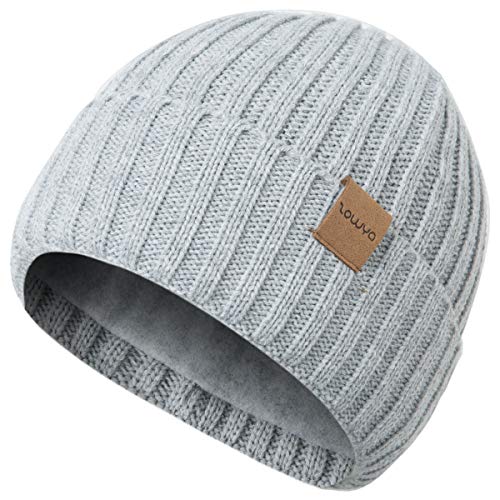 ZOWYA Warm Winter Beanie for Men & Women Double-Layer Skully Hats Thick Daily Knit Cuff Beanie Comfortable Skull Cap Windproof Outdoor Ski Cap Classic Solid Color?Heather Grey?