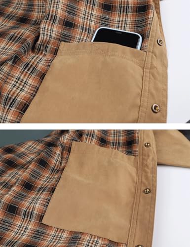 Image of Haellun Men's Flannel Lined Shacket Long Sleeve Plaid Western Cowboy Snap Button Down Shirts Jackets with Pockets
