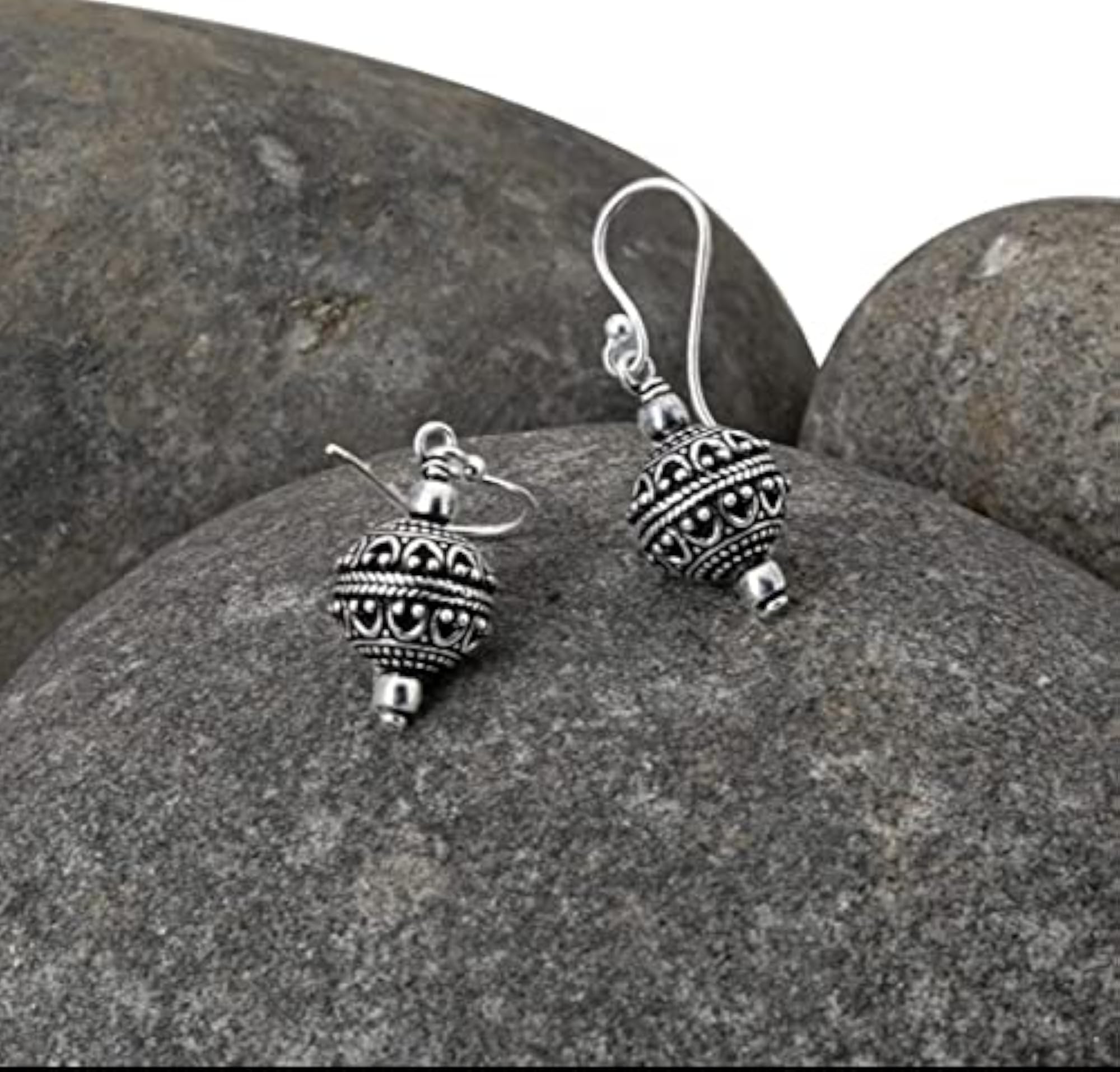 Women's Silver Ball Earrings with Rawa Work